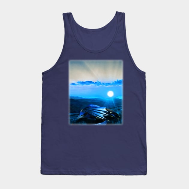 Blue Fantasy Dragon on a Moonlight Mountain Landscape Tank Top by XanderWitch Creative